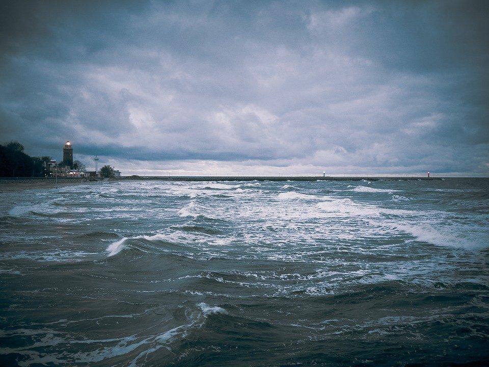 Stormy weather at sea. 