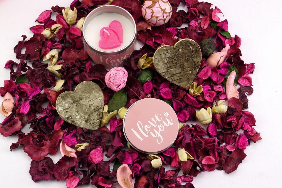 Rose petals and scented candles