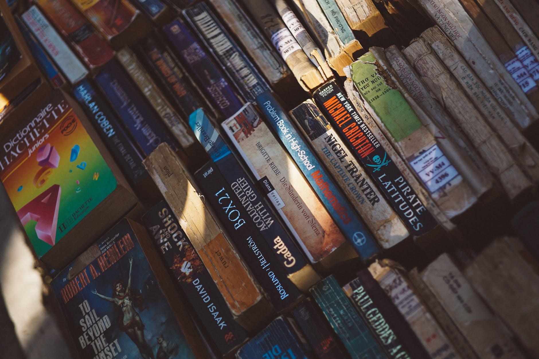 stack of old novels.